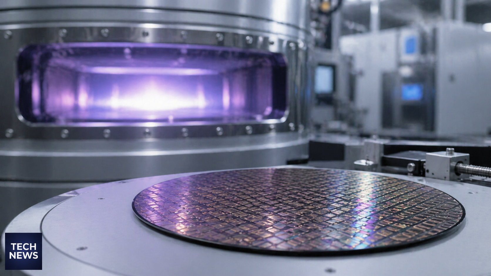 High-tech semiconductor manufacturing equipment resembling ACM Research PECVD SiCN system inside a cleanroom